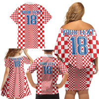 Custom Croatia Football Family Matching Off Shoulder Short Dress and Hawaiian Shirt Vatreni Hrvatska Sporty Style - Wonder Print Shop