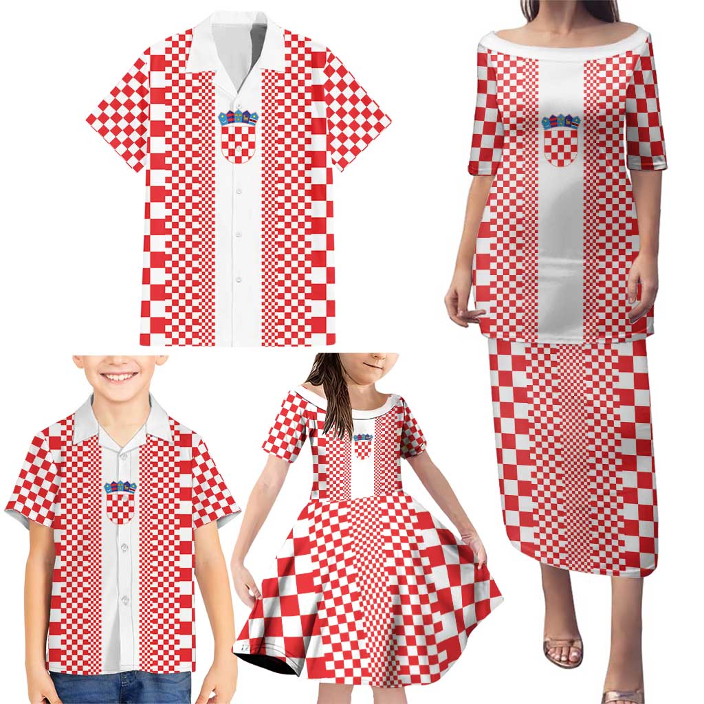 Custom Croatia Football Family Matching Puletasi and Hawaiian Shirt Vatreni Hrvatska Sporty Style - Wonder Print Shop