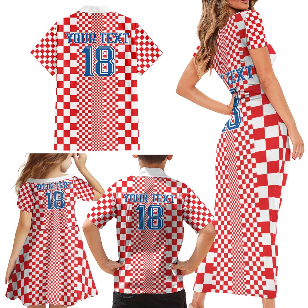 Custom Croatia Football Family Matching Short Sleeve Bodycon Dress and Hawaiian Shirt Vatreni Hrvatska Sporty Style - Wonder Print Shop