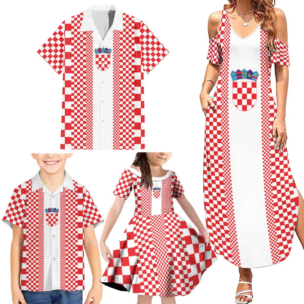 Custom Croatia Football Family Matching Summer Maxi Dress and Hawaiian Shirt Vatreni Hrvatska Sporty Style - Wonder Print Shop