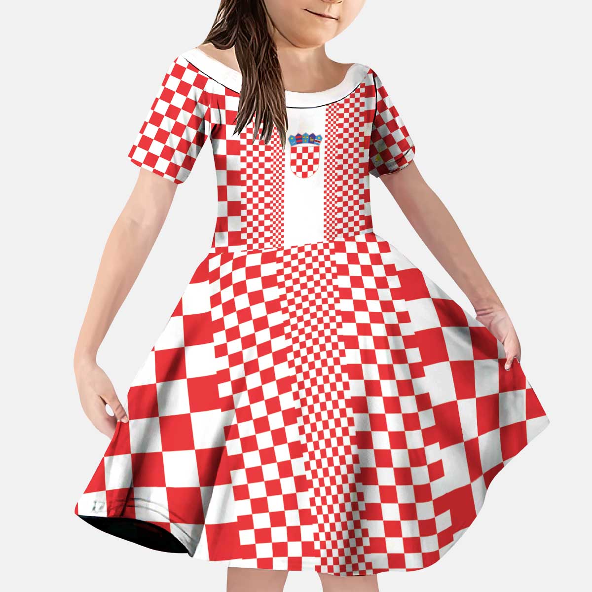 Custom Croatia Football Kid Short Sleeve Dress Vatreni Hrvatska Sporty Style - Wonder Print Shop
