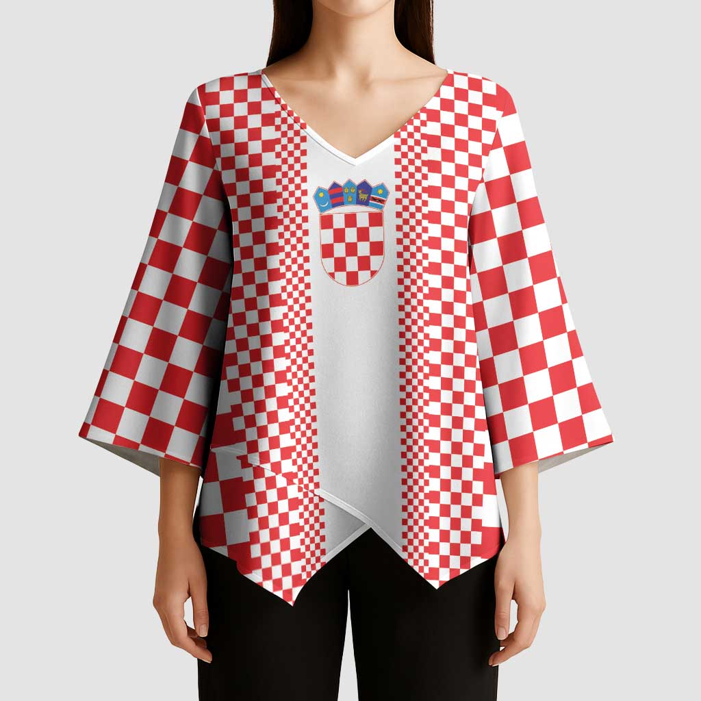Custom Croatia Football Kimono Sleeve Blouse Vatreni Hrvatska Sporty Style - Wonder Print Shop