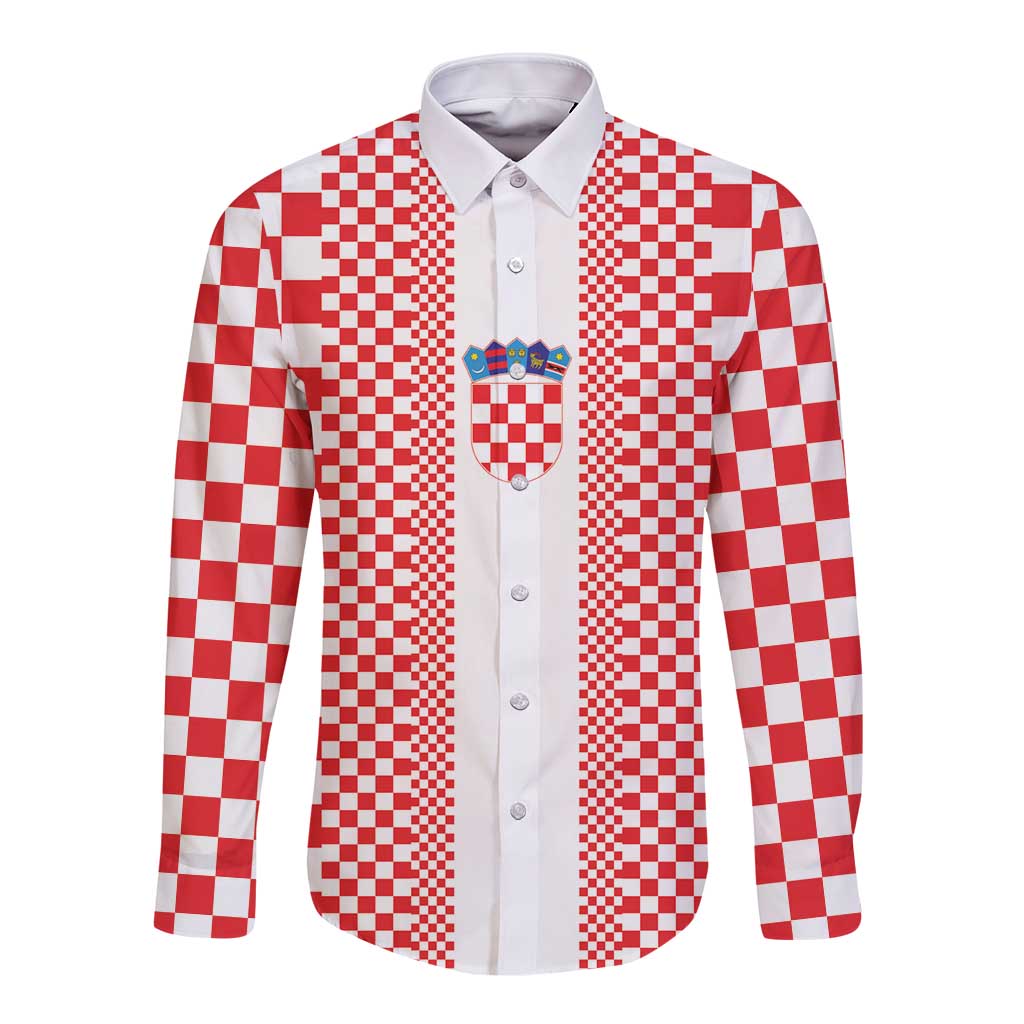 Custom Croatia Football Long Sleeve Button Shirt Vatreni Hrvatska Sporty Style - Wonder Print Shop