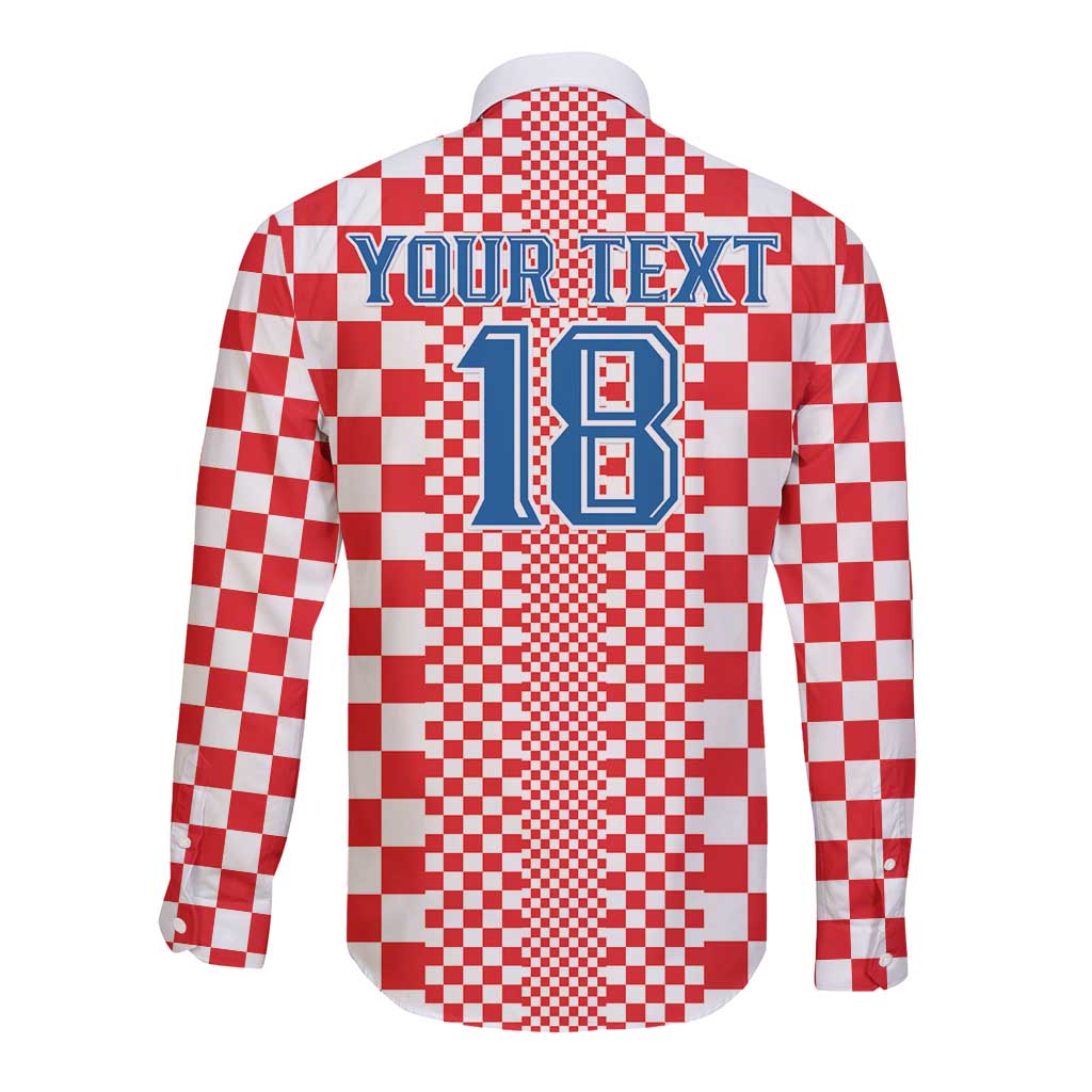 Custom Croatia Football Long Sleeve Button Shirt Vatreni Hrvatska Sporty Style - Wonder Print Shop