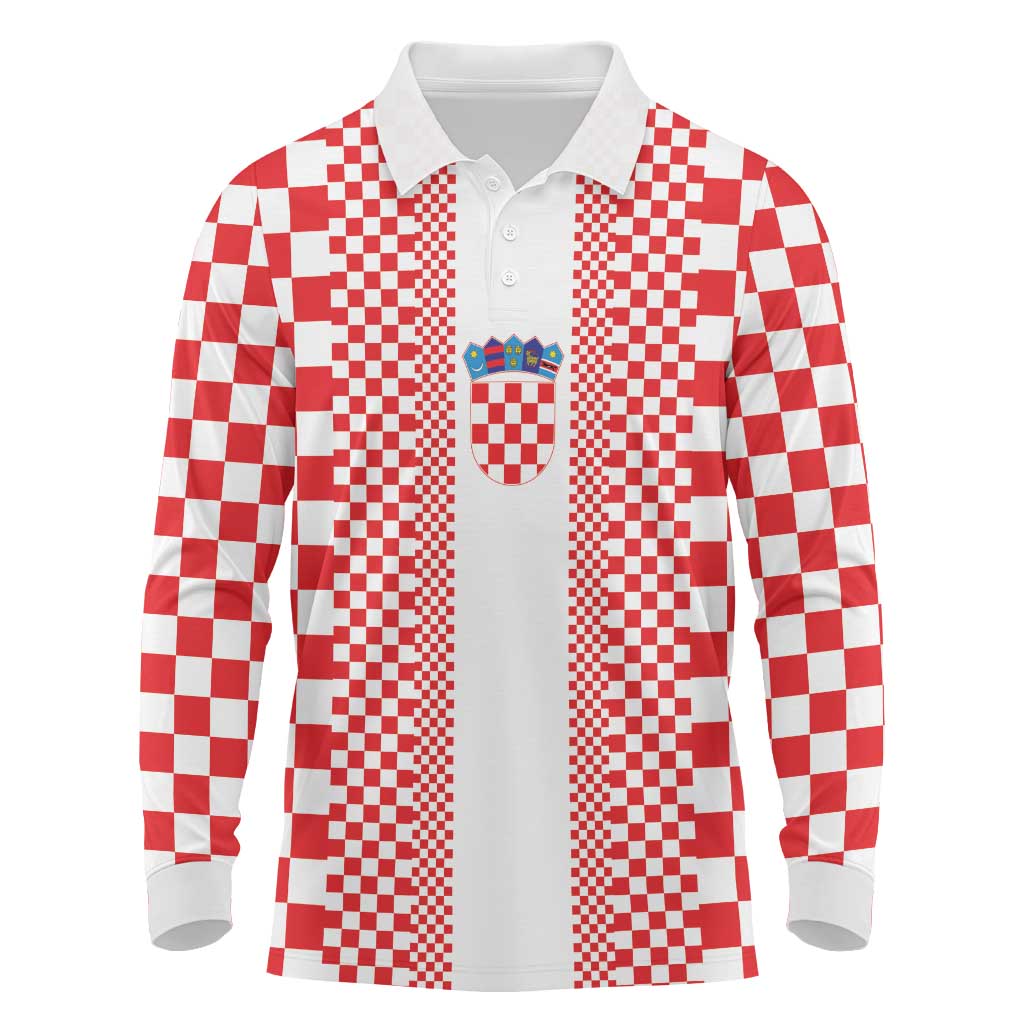 Custom Croatia Football Long Sleeve Polo Shirt Vatreni Hrvatska Sporty Style - Wonder Print Shop