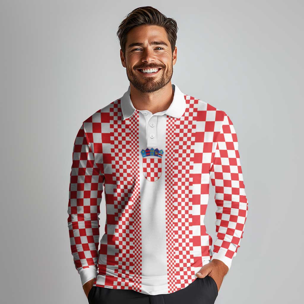 Custom Croatia Football Long Sleeve Polo Shirt Vatreni Hrvatska Sporty Style - Wonder Print Shop