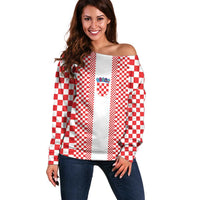 Custom Croatia Football Off Shoulder Sweater Vatreni Hrvatska Sporty Style - Wonder Print Shop