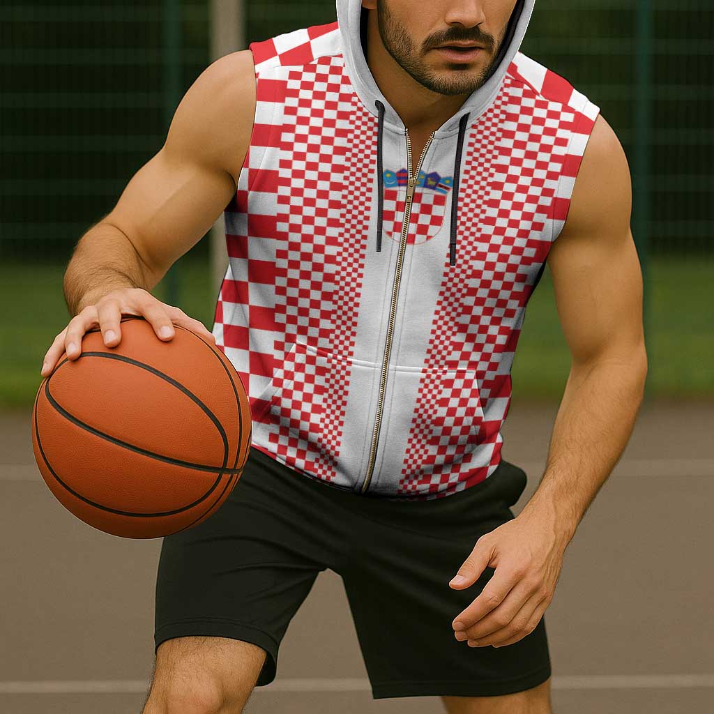 Custom Croatia Football Sleeveless Zip Hoodie Vatreni Hrvatska Sporty Style - Wonder Print Shop