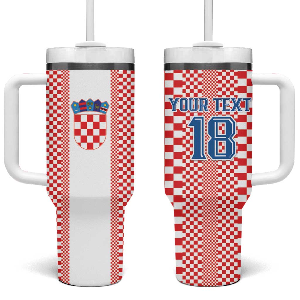 Custom Croatia Football Tumbler With Handle Vatreni Hrvatska Sporty Style - Wonder Print Shop