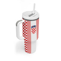 Custom Croatia Football Tumbler With Handle Vatreni Hrvatska Sporty Style - Wonder Print Shop