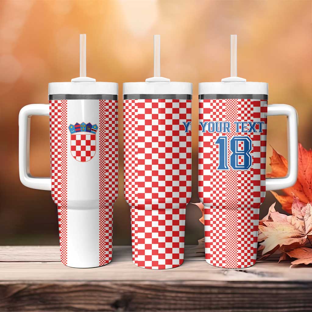Custom Croatia Football Tumbler With Handle Vatreni Hrvatska Sporty Style - Wonder Print Shop