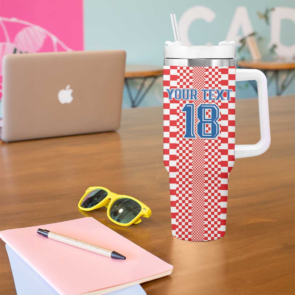 Custom Croatia Football Tumbler With Handle Vatreni Hrvatska Sporty Style - Wonder Print Shop