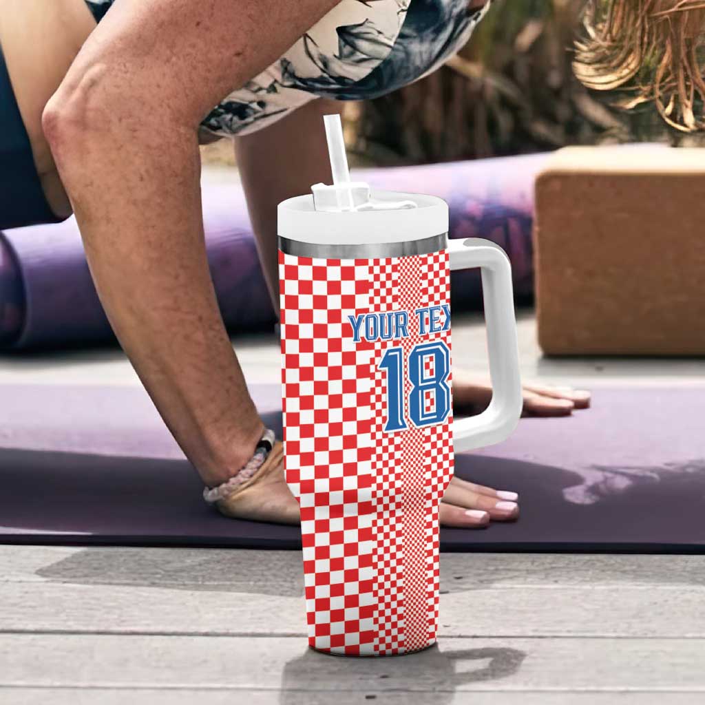 Custom Croatia Football Tumbler With Handle Vatreni Hrvatska Sporty Style - Wonder Print Shop