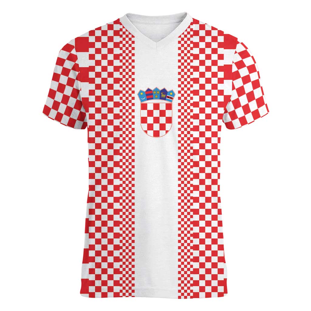 Custom Croatia Football Women V-Neck T-Shirt Vatreni Hrvatska Sporty Style - Wonder Print Shop