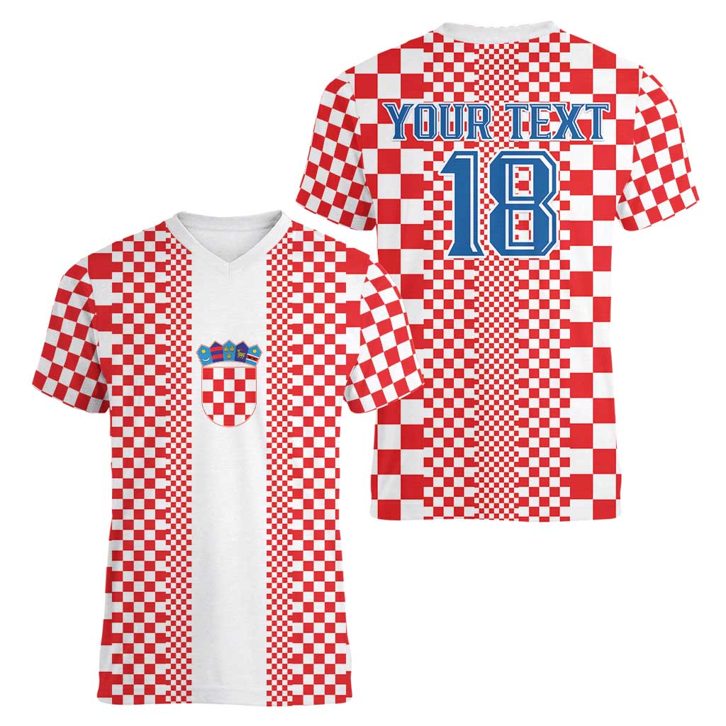 Custom Croatia Football Women V-Neck T-Shirt Vatreni Hrvatska Sporty Style - Wonder Print Shop
