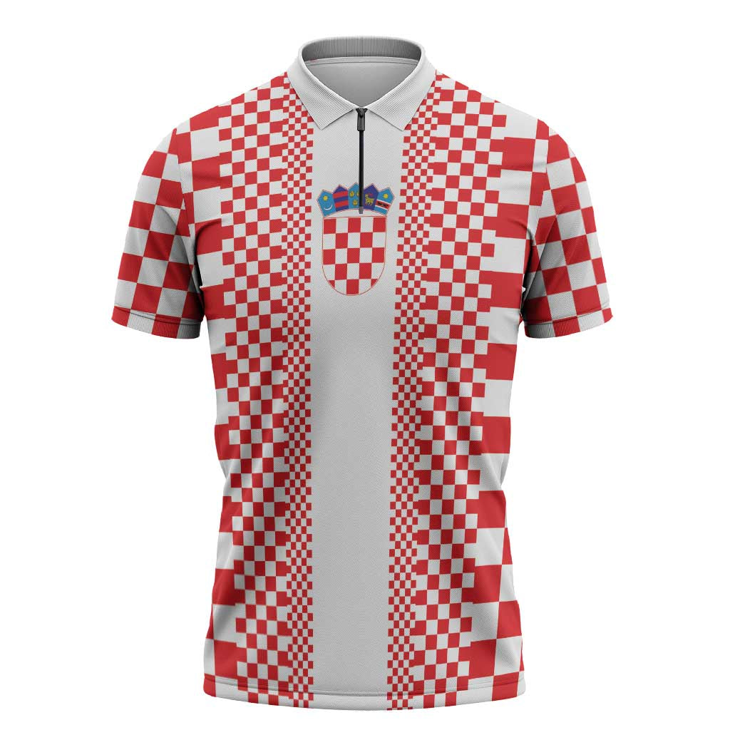 Custom Croatia Football Zipper Polo Shirt Vatreni Hrvatska Sporty Style - Wonder Print Shop