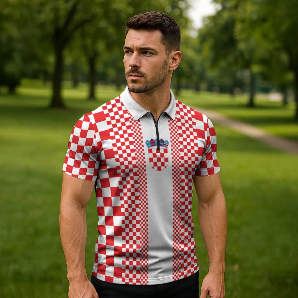 Custom Croatia Football Zipper Polo Shirt Vatreni Hrvatska Sporty Style - Wonder Print Shop