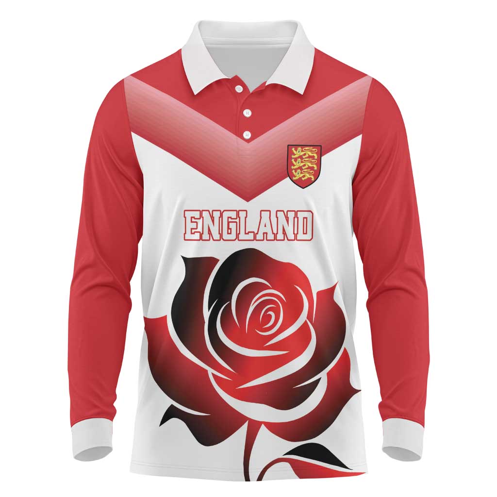 Custom England Rugby Long Sleeve Polo Shirt Red Rose Sporty Style - Wonder Print Shop