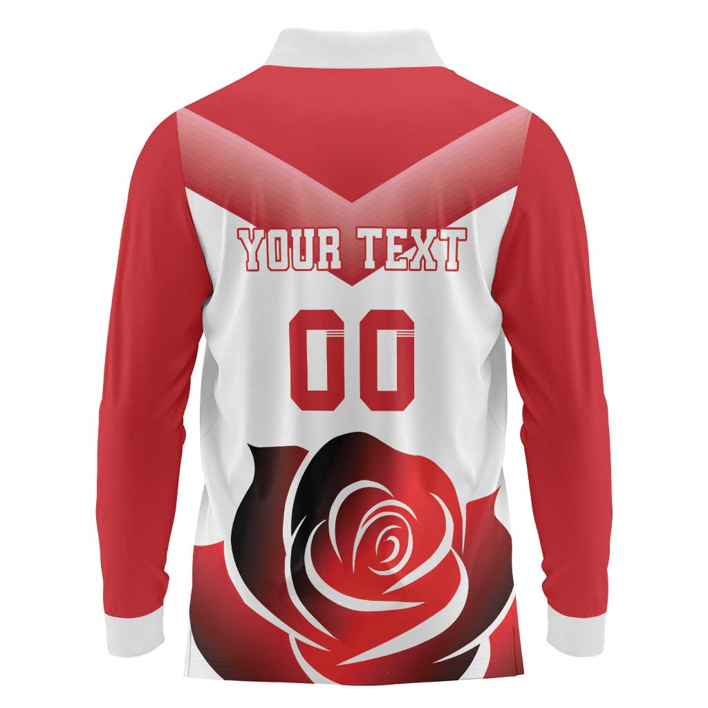 Custom England Rugby Long Sleeve Polo Shirt Red Rose Sporty Style - Wonder Print Shop