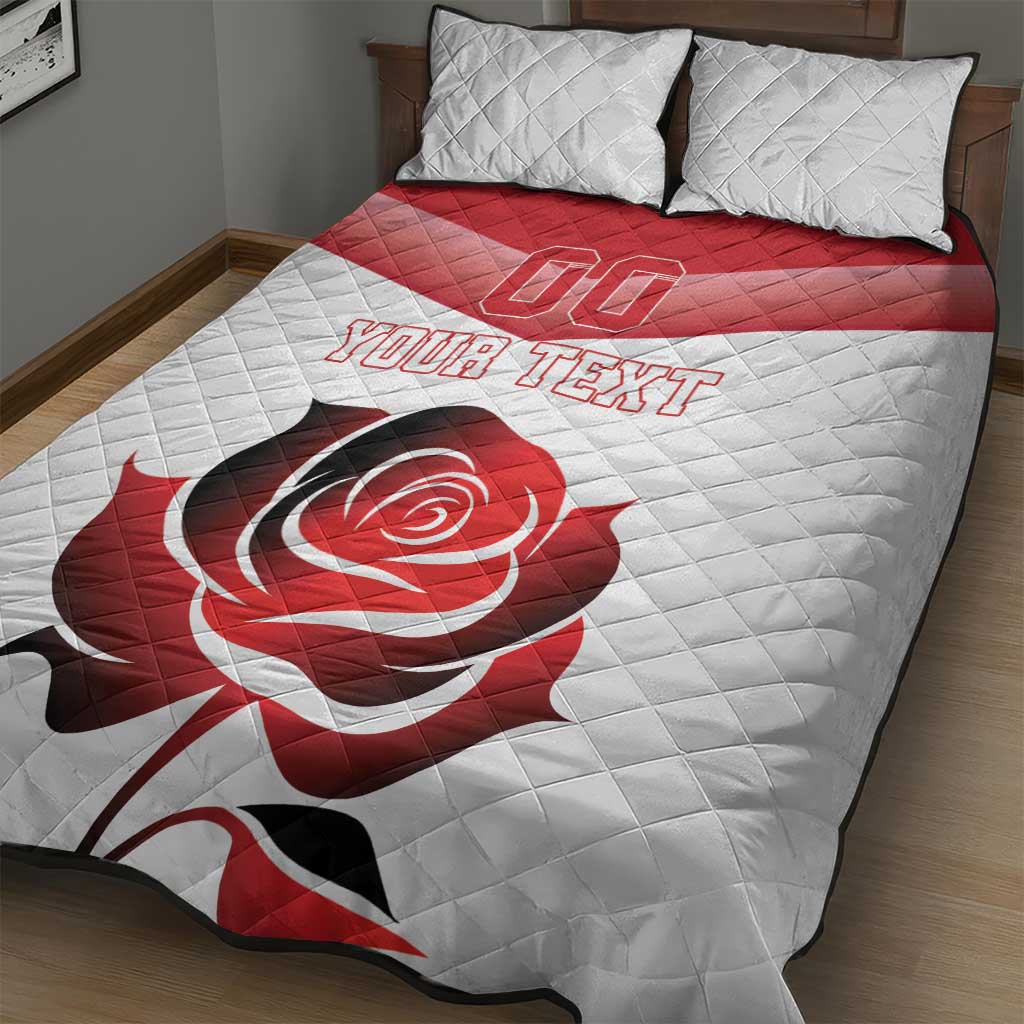 Custom England Rugby Quilt Bed Set Red Rose Sporty Style - Wonder Print Shop