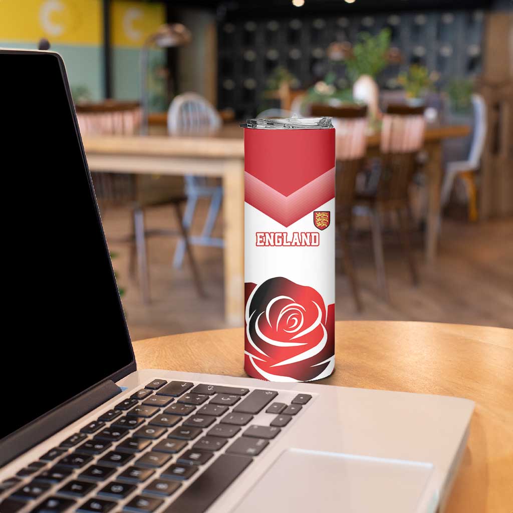 Custom England Rugby Skinny Tumbler Red Rose Sporty Style - Wonder Print Shop