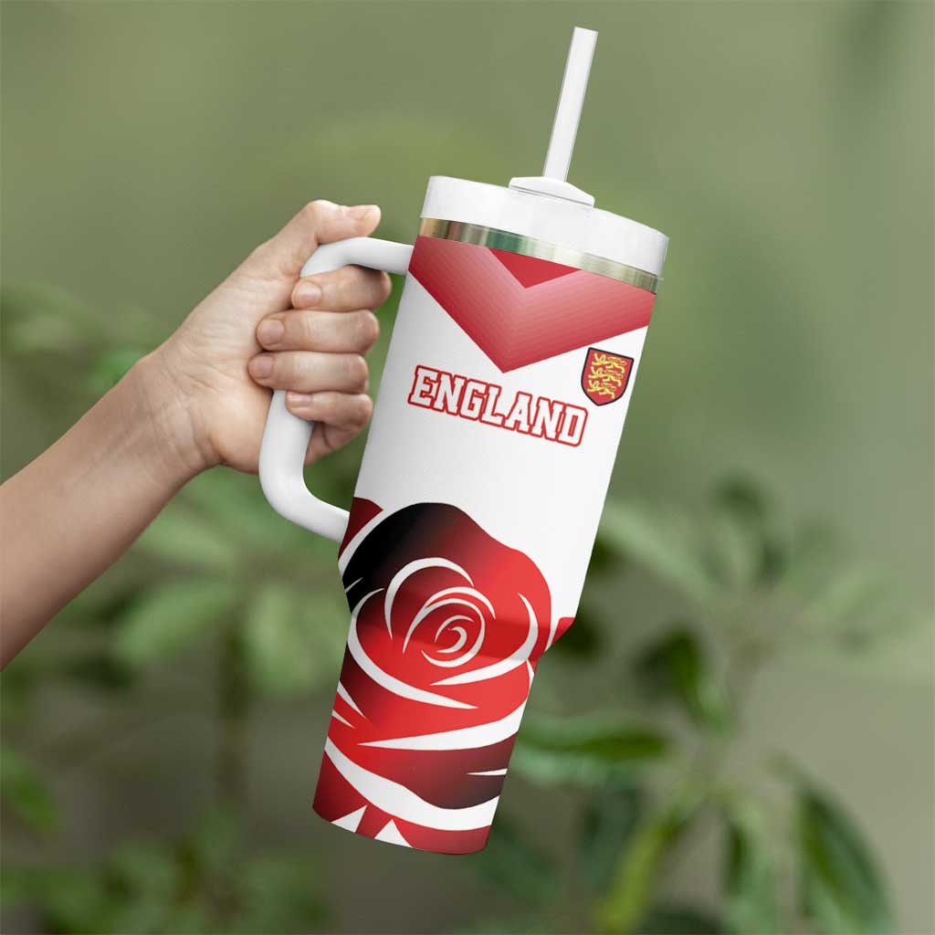 Custom England Rugby Tumbler With Handle Red Rose Sporty Style - Wonder Print Shop