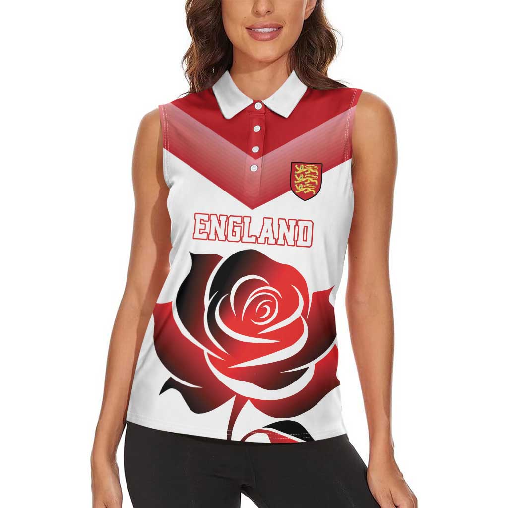 Custom England Rugby Women Sleeveless Polo Shirt Red Rose Sporty Style - Wonder Print Shop