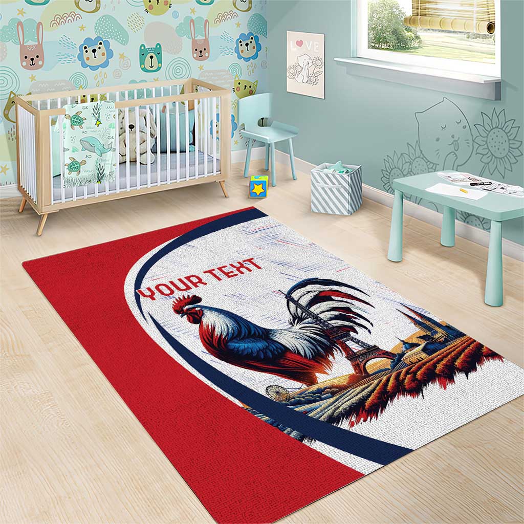 Personalized France Area Rug French Rooster With Eiffel Tower - Wonder Print Shop