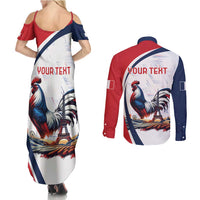 Personalized France Couples Matching Summer Maxi Dress and Long Sleeve Button Shirt French Rooster With Eiffel Tower - Wonder Print Shop