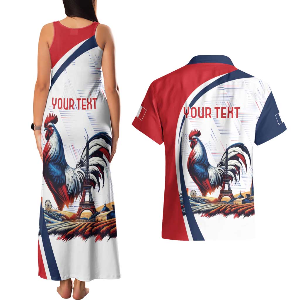 Personalized France Couples Matching Tank Maxi Dress and Hawaiian Shirt French Rooster With Eiffel Tower - Wonder Print Shop