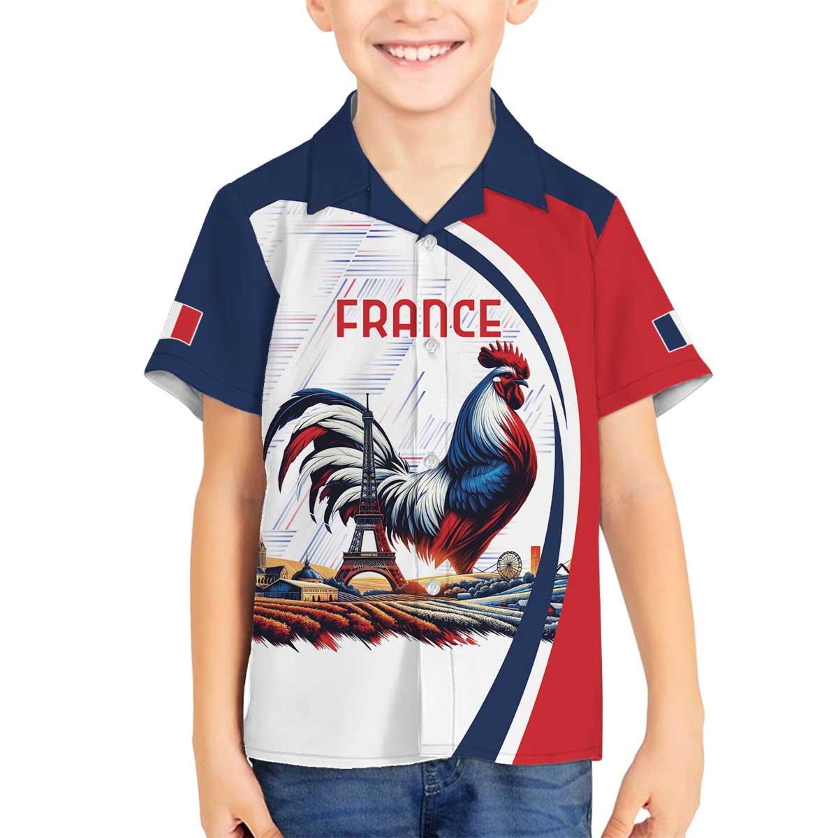 Personalized France Family Matching Off The Shoulder Long Sleeve Dress and Hawaiian Shirt French Rooster With Eiffel Tower - Wonder Print Shop