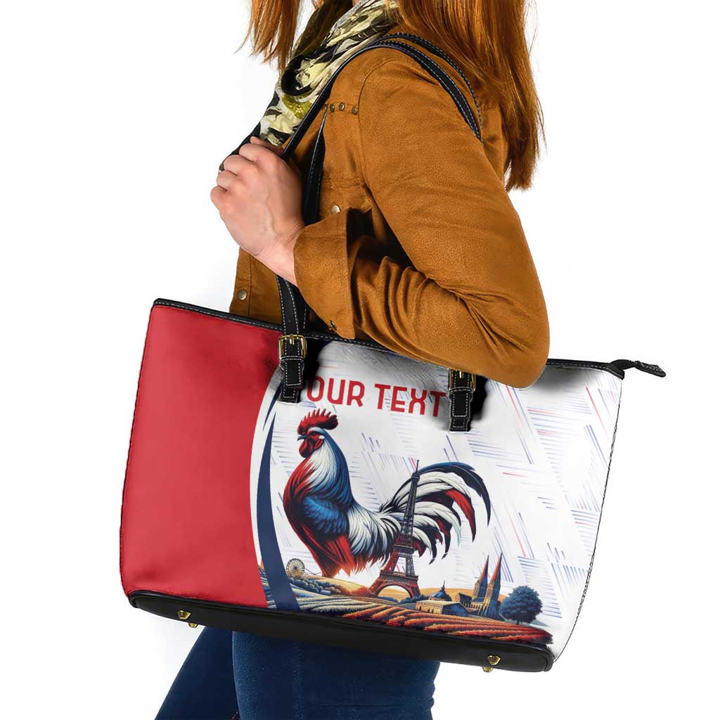Personalized France Leather Tote Bag French Rooster With Eiffel Tower - Wonder Print Shop