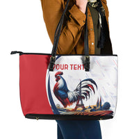 Personalized France Leather Tote Bag French Rooster With Eiffel Tower - Wonder Print Shop