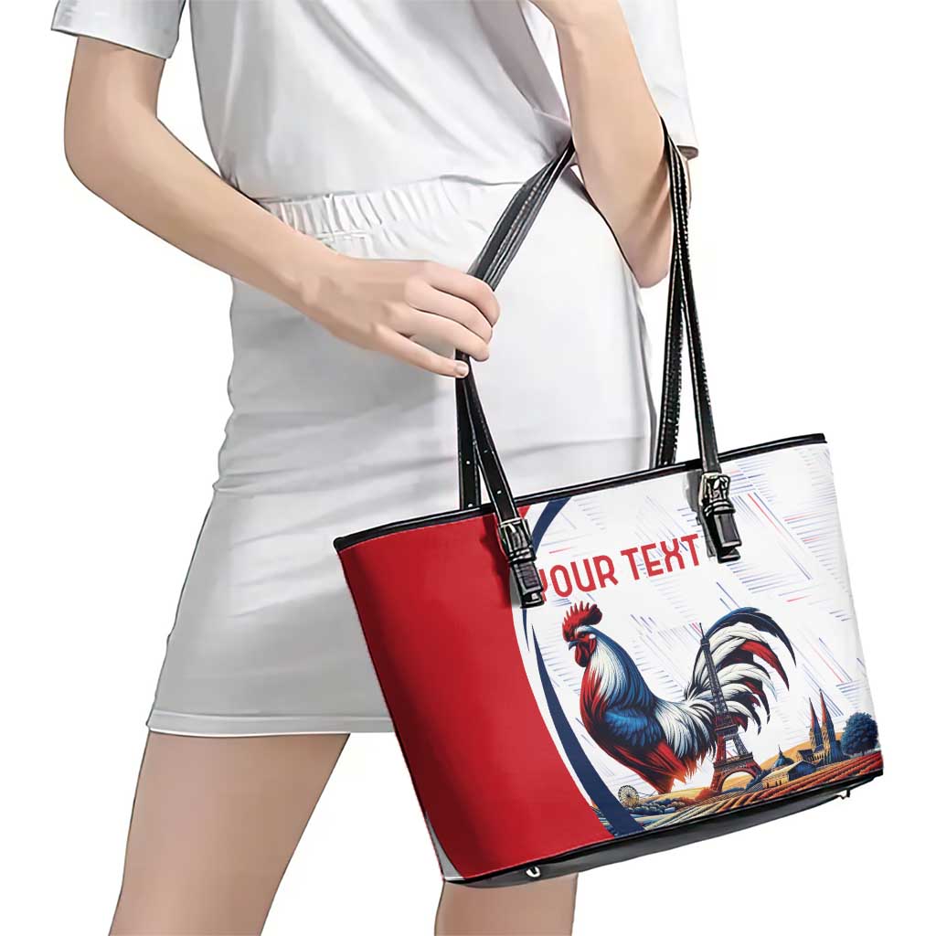 Personalized France Leather Tote Bag French Rooster With Eiffel Tower - Wonder Print Shop