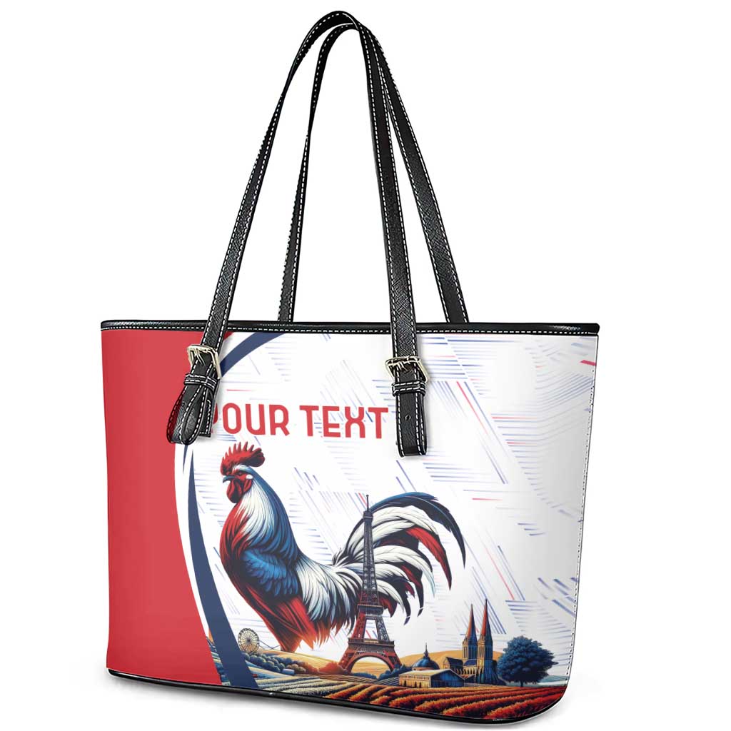 Personalized France Leather Tote Bag French Rooster With Eiffel Tower - Wonder Print Shop