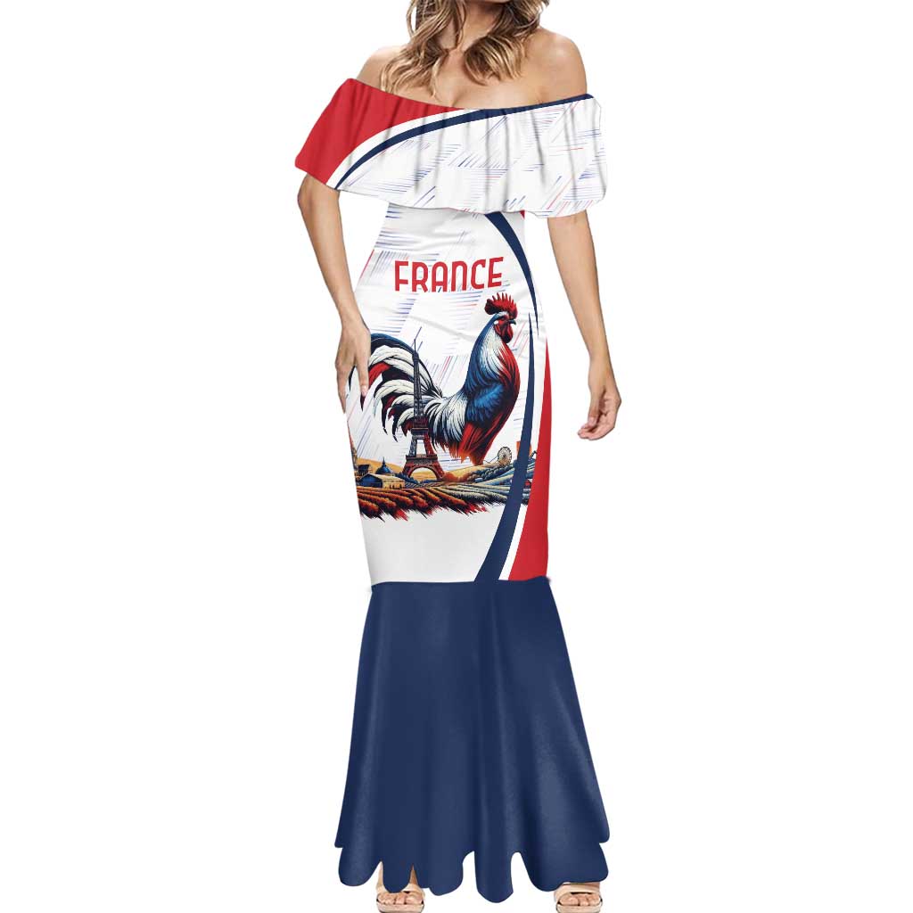 Personalized France Mermaid Dress French Rooster With Eiffel Tower - Wonder Print Shop