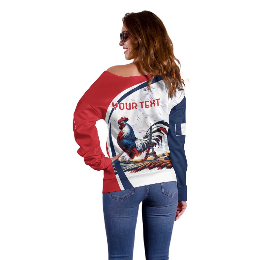 Personalized France Off Shoulder Sweater French Rooster With Eiffel Tower - Wonder Print Shop