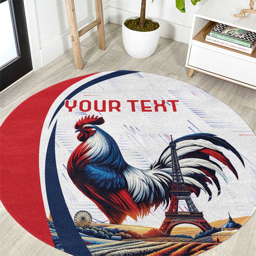Personalized France Round Carpet French Rooster With Eiffel Tower