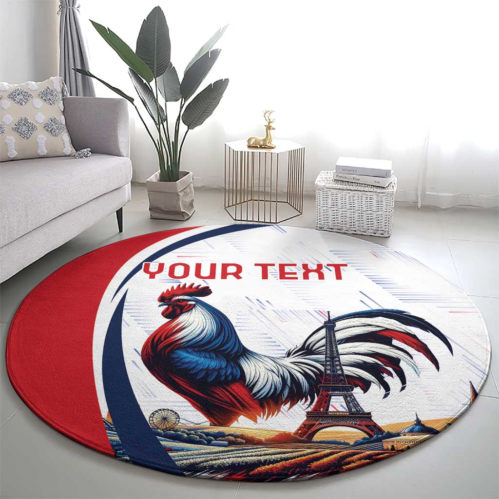 Personalized France Round Carpet French Rooster With Eiffel Tower