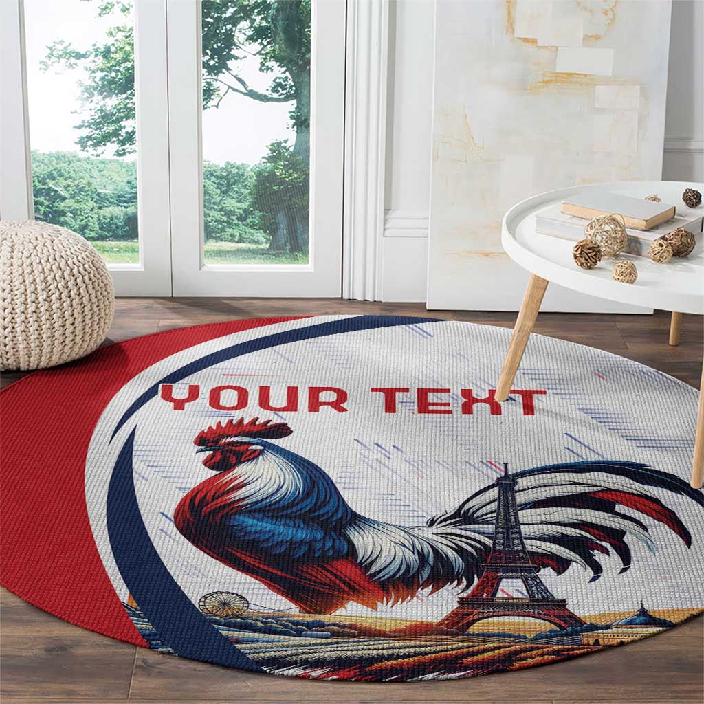 Personalized France Round Carpet French Rooster With Eiffel Tower