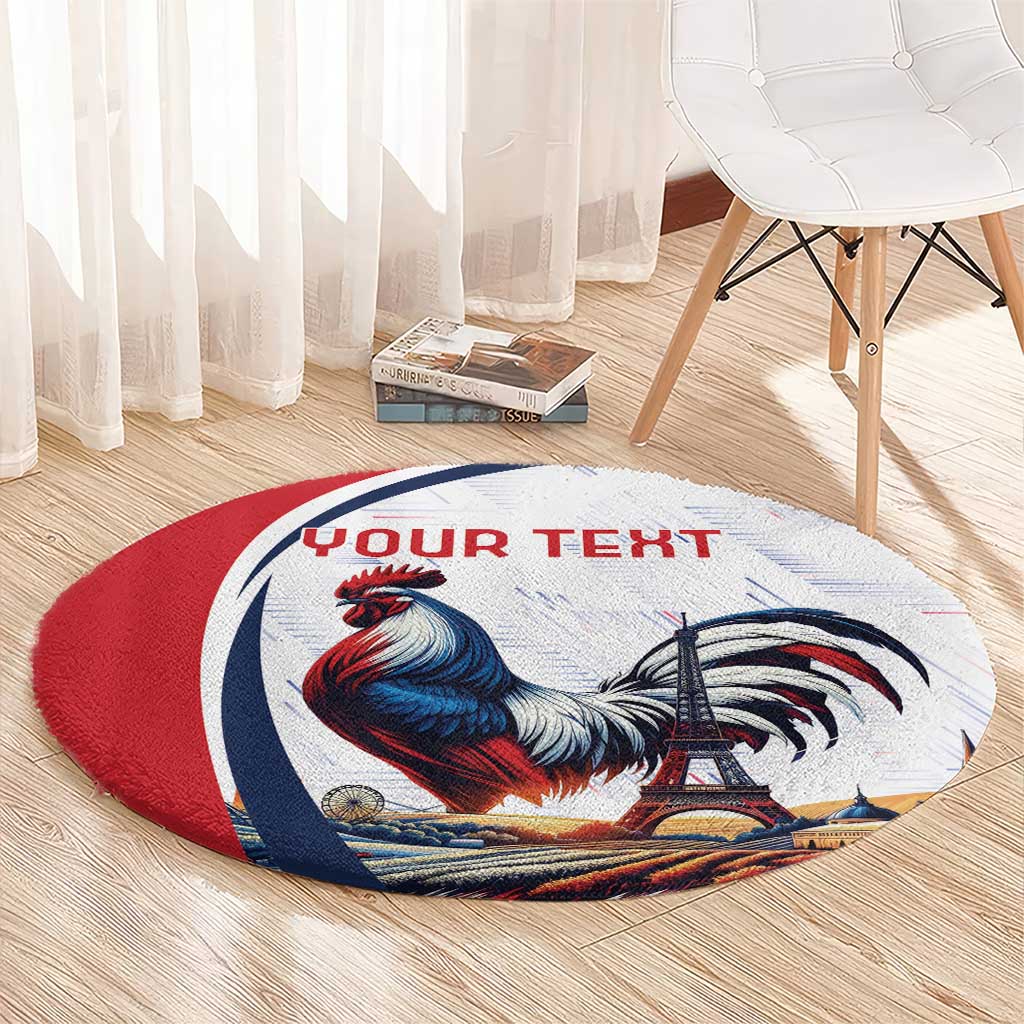 Personalized France Round Carpet French Rooster With Eiffel Tower