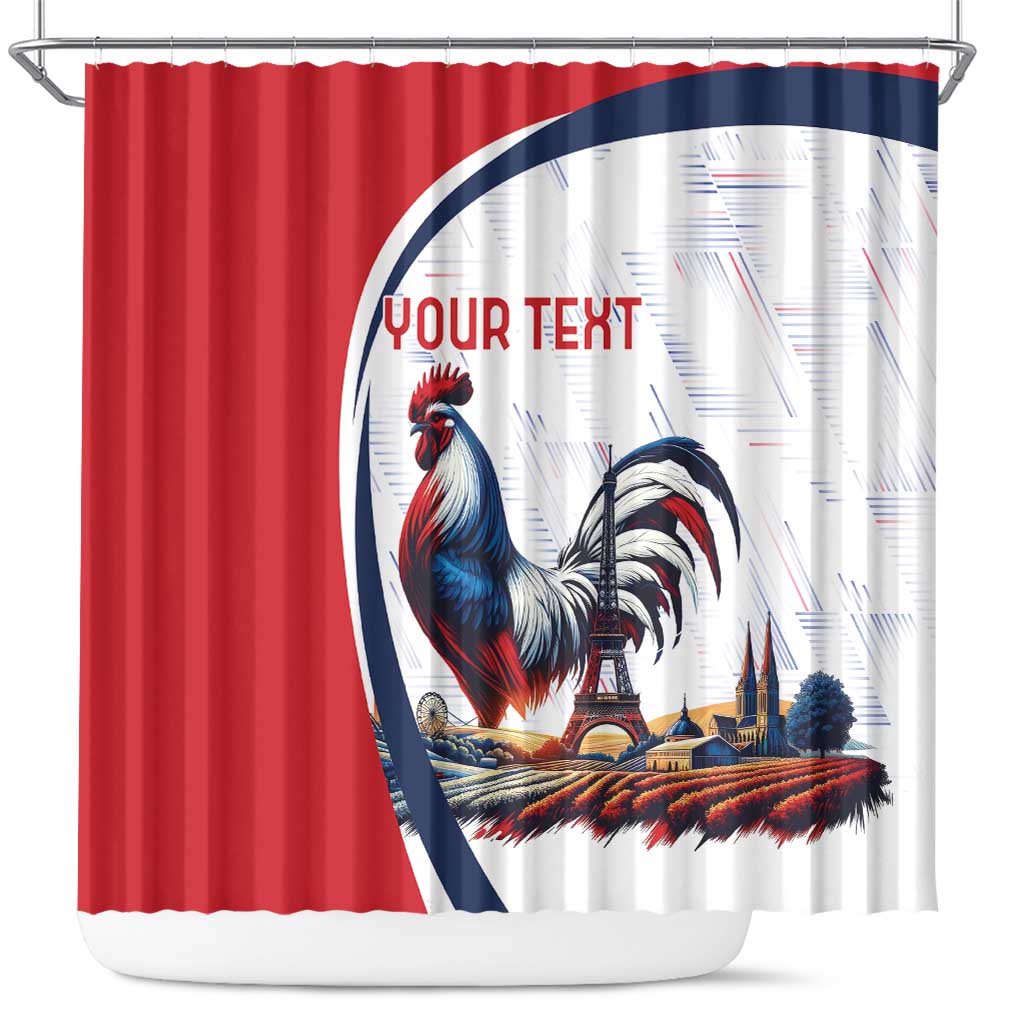 Personalized France Shower Curtain French Rooster With Eiffel Tower