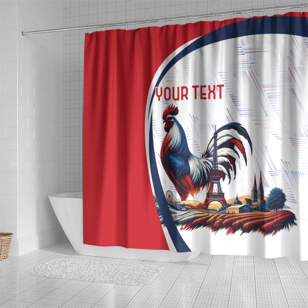 Personalized France Shower Curtain French Rooster With Eiffel Tower