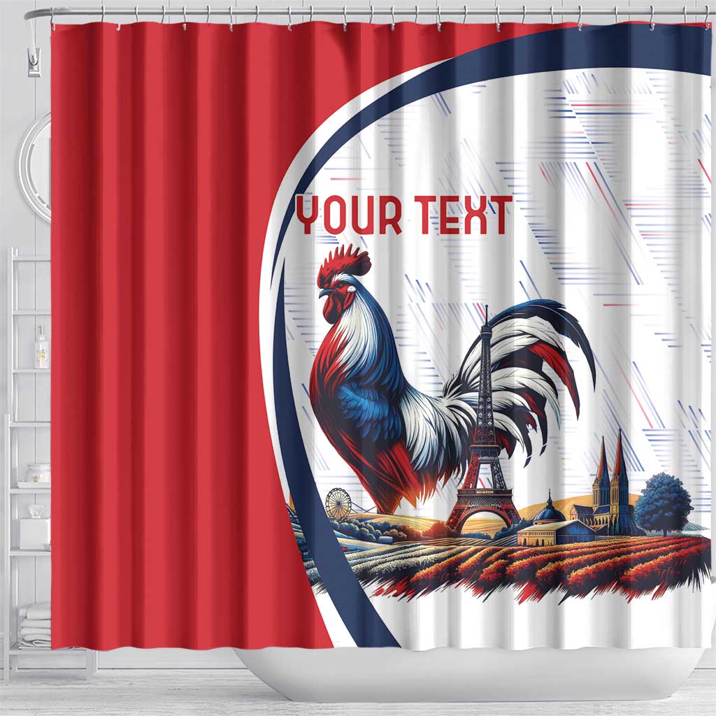 Personalized France Shower Curtain French Rooster With Eiffel Tower