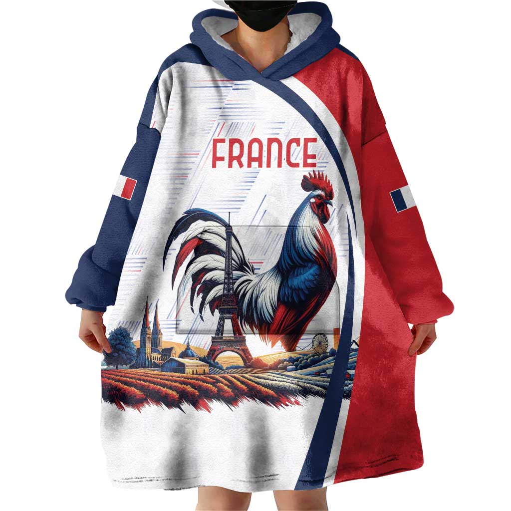 Personalized France Wearable Blanket Hoodie French Rooster With Eiffel Tower - Wonder Print Shop