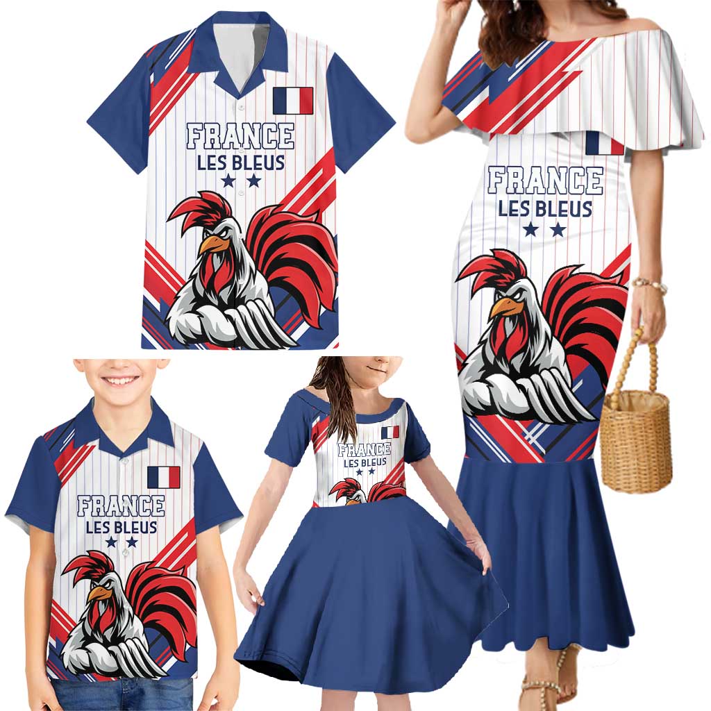 Custom French Football Family Matching Mermaid Dress and Hawaiian Shirt France Rooster Mascot Come On Champions - Wonder Print Shop