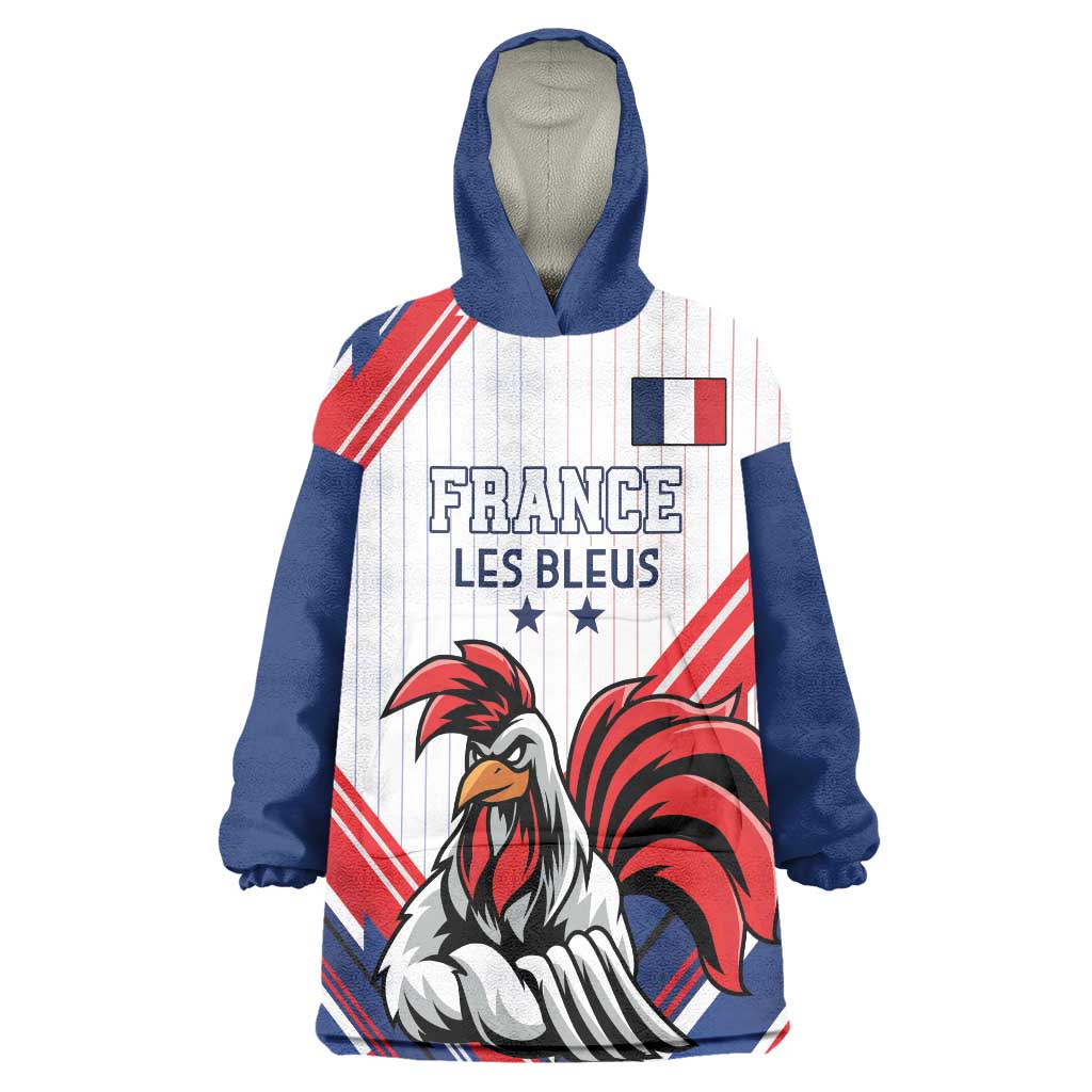 Custom French Football Wearable Blanket Hoodie France Rooster Mascot Come On Champions - Wonder Print Shop
