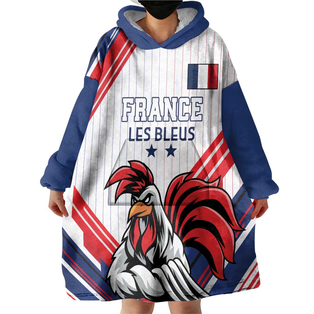 Custom French Football Wearable Blanket Hoodie France Rooster Mascot Come On Champions - Wonder Print Shop