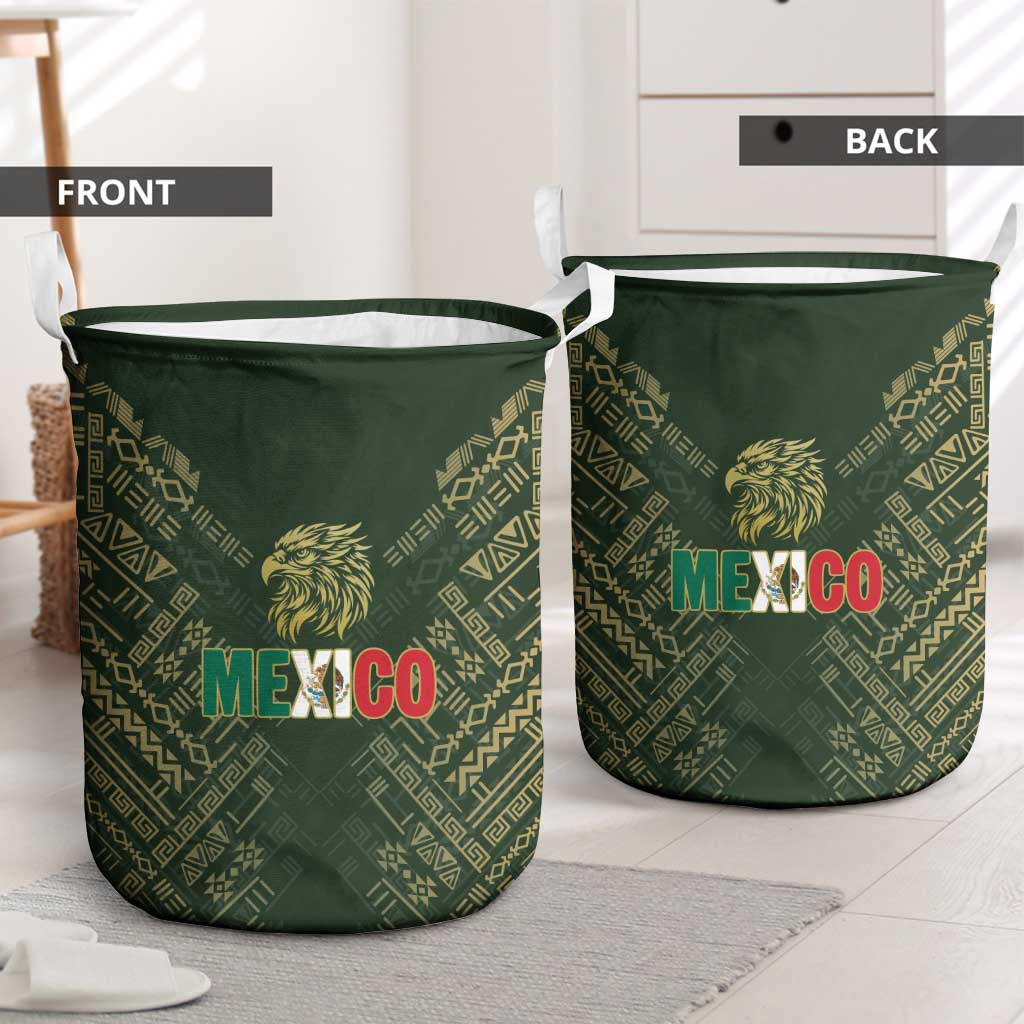 Mexico Football Laundry Basket Aztec Pattern Eagle - Wonder Print Shop