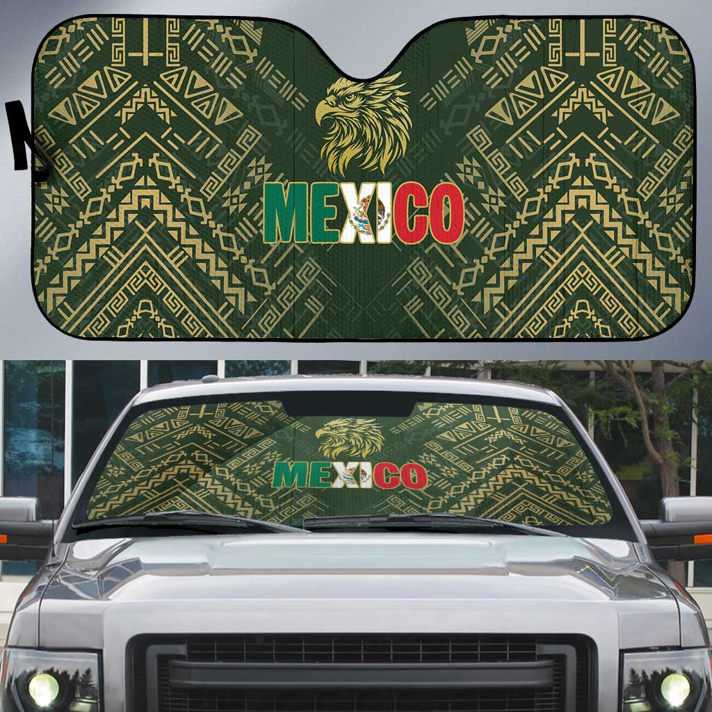Mexico Football Auto Sun Shade Aztec Pattern Eagle - Wonder Print Shop